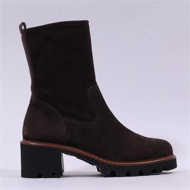 Paul Green Block Heel Ankle Boot - Brown Suede